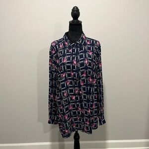 Charter club multi-color, Long sleeve, Button down blouse, Floral, Size XXL